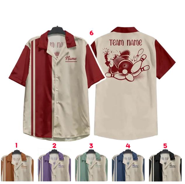 Personalized Retro Bowling Pocket Hawaiian Shirt, Custom Name Bowler Button Down Shirt, Matching Bowling Team Shirt, Bowling Lovers Gifts