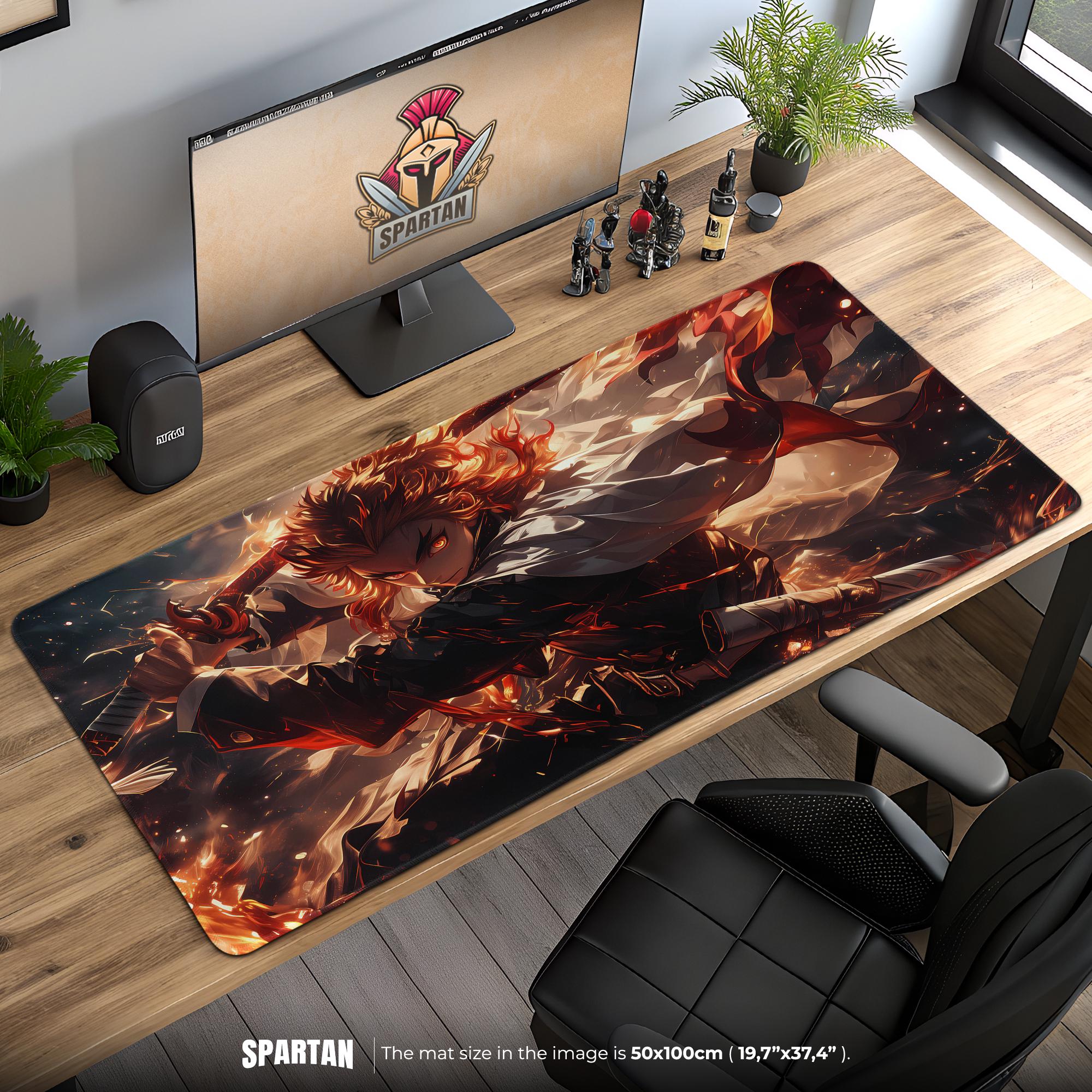 Kyo Rengokoo Flame Sword Desk Mat- Fire Breathing Anime Desk Mat for Gaming and Otaku Fans