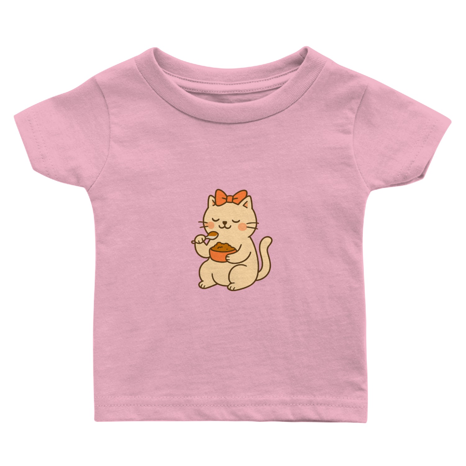 Cute Cat with Bow Eating SoupCute Kawaii Cat Eatin Baby T Shirts