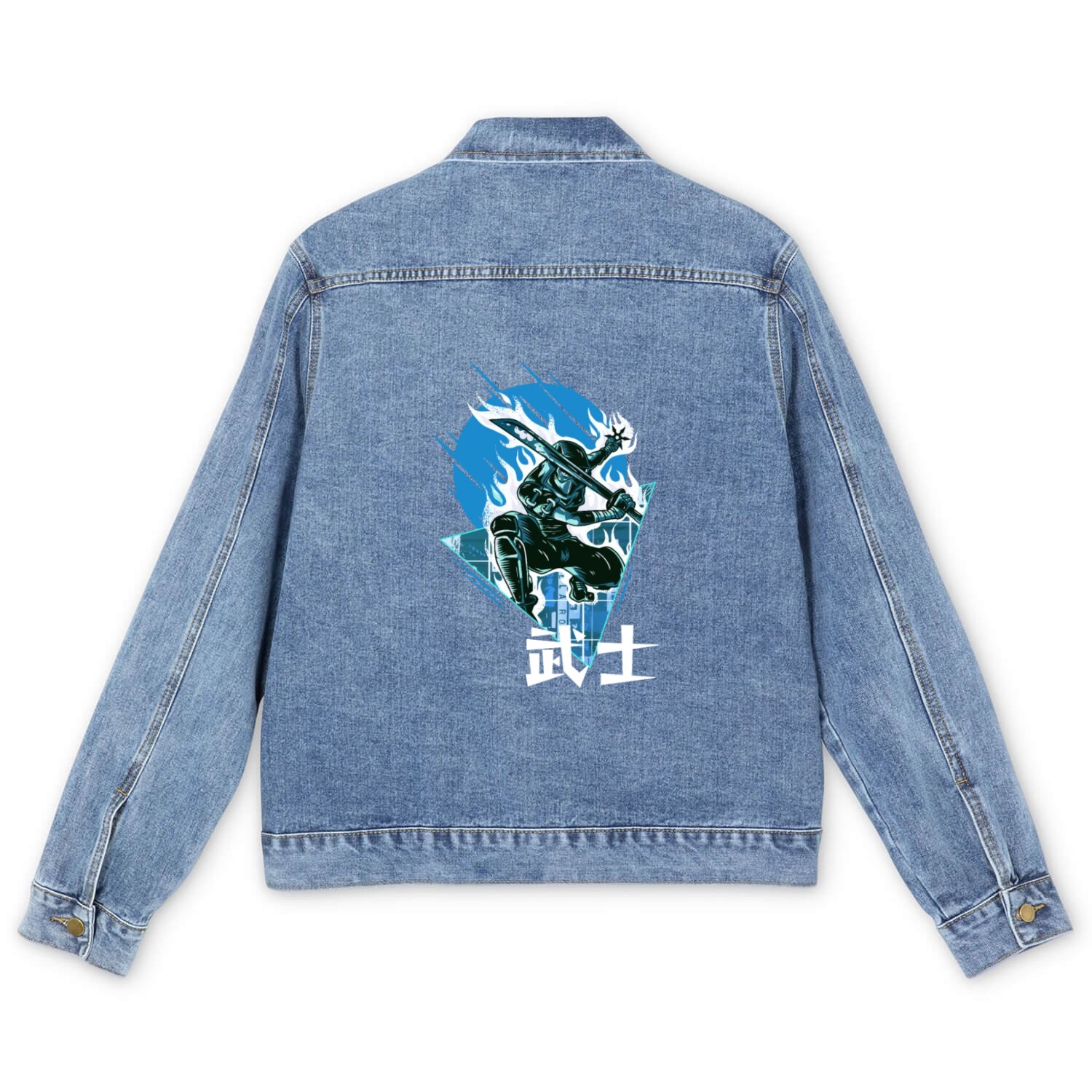 Vaporwave Ninja Flaming Sword Warrior Japanese Aes Men's Denim Jackets