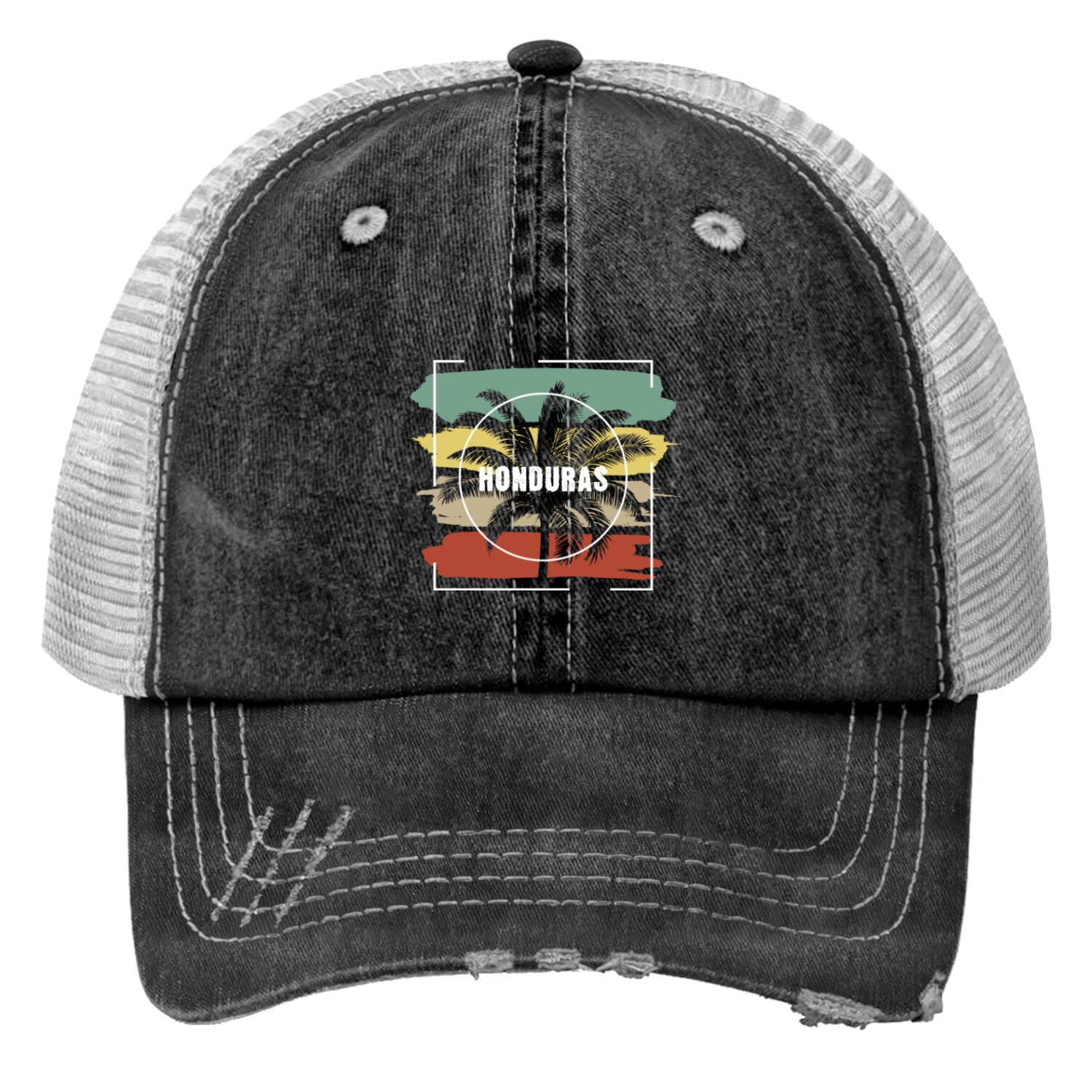 Honduras Artistic Palm Tree Retro Trucker Hats