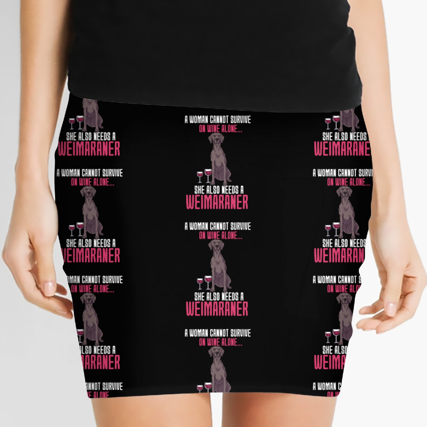 A Woman Cannot Survive On Wine Alone Weimaraner Women's Mini Skirts