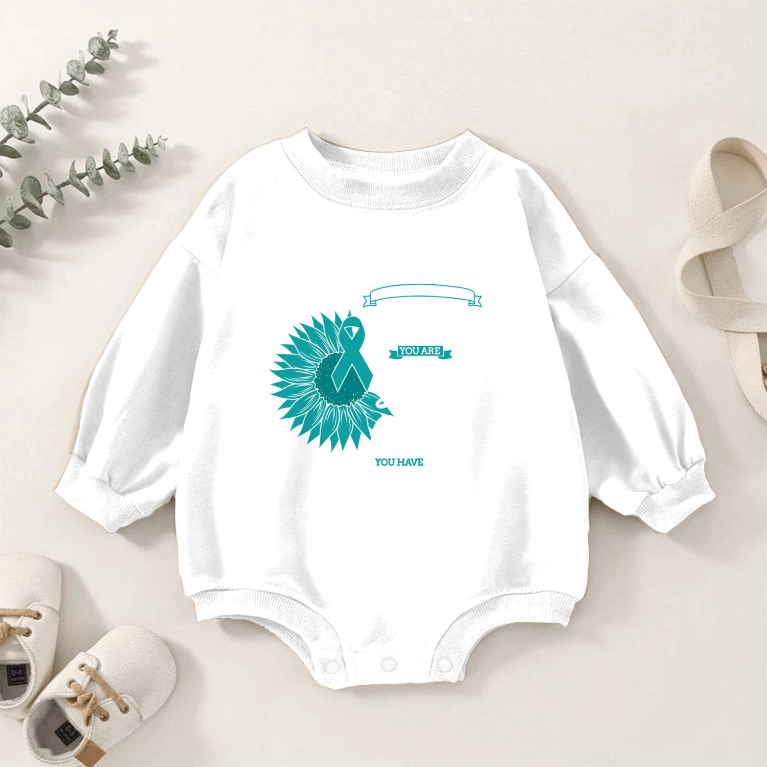 Cervical Cancer Awareness Month Teal Sunflower Baby Romper Sweatshirts