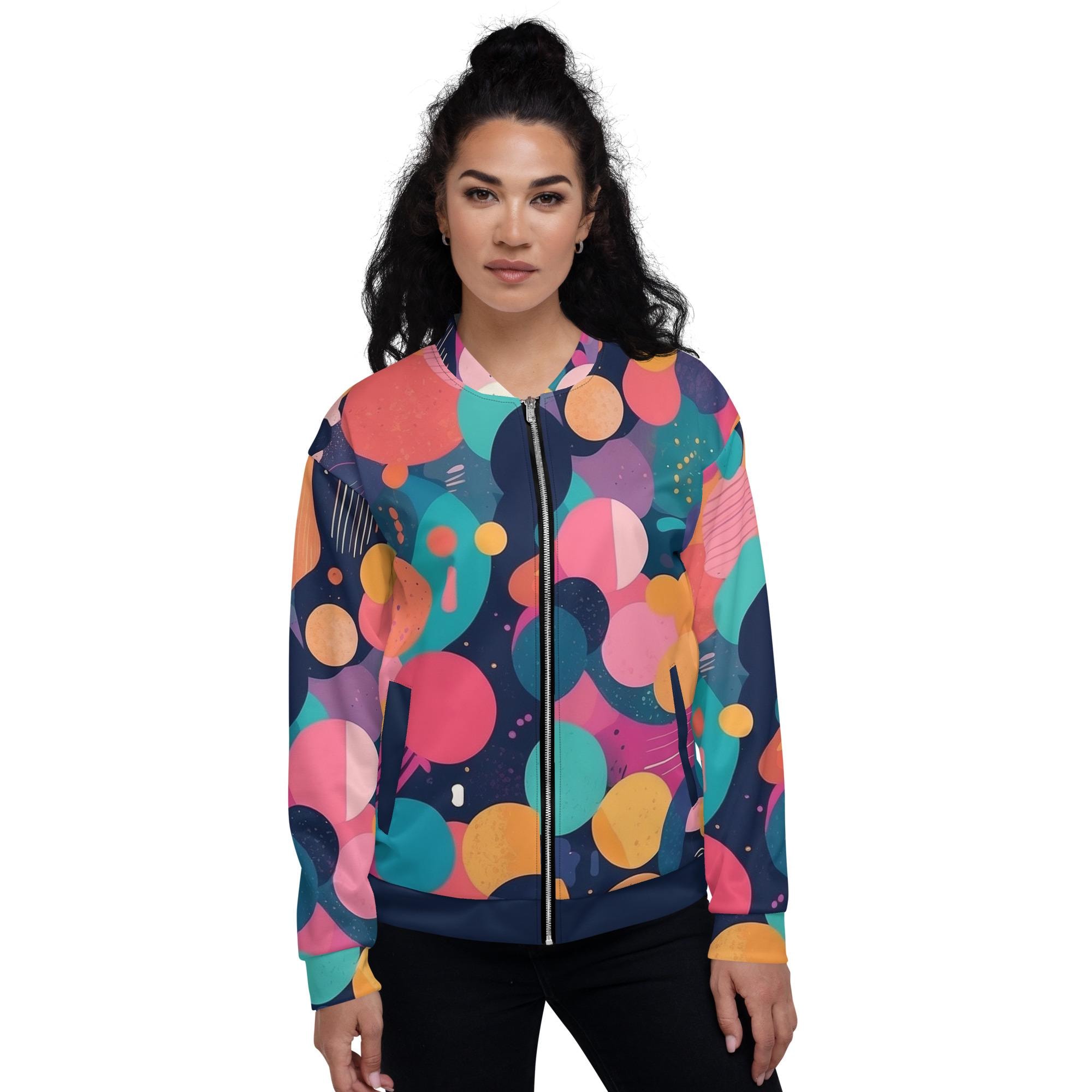 Polka Dot Bomber Jacket: Multicolor Fleece, Unisex Fit