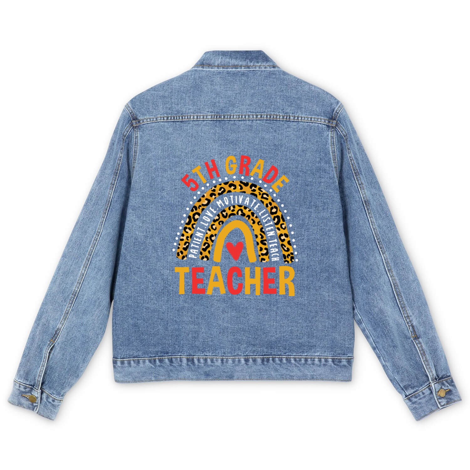 First Day Of School Leopard 5th Grade Teacher Men's Denim Jackets