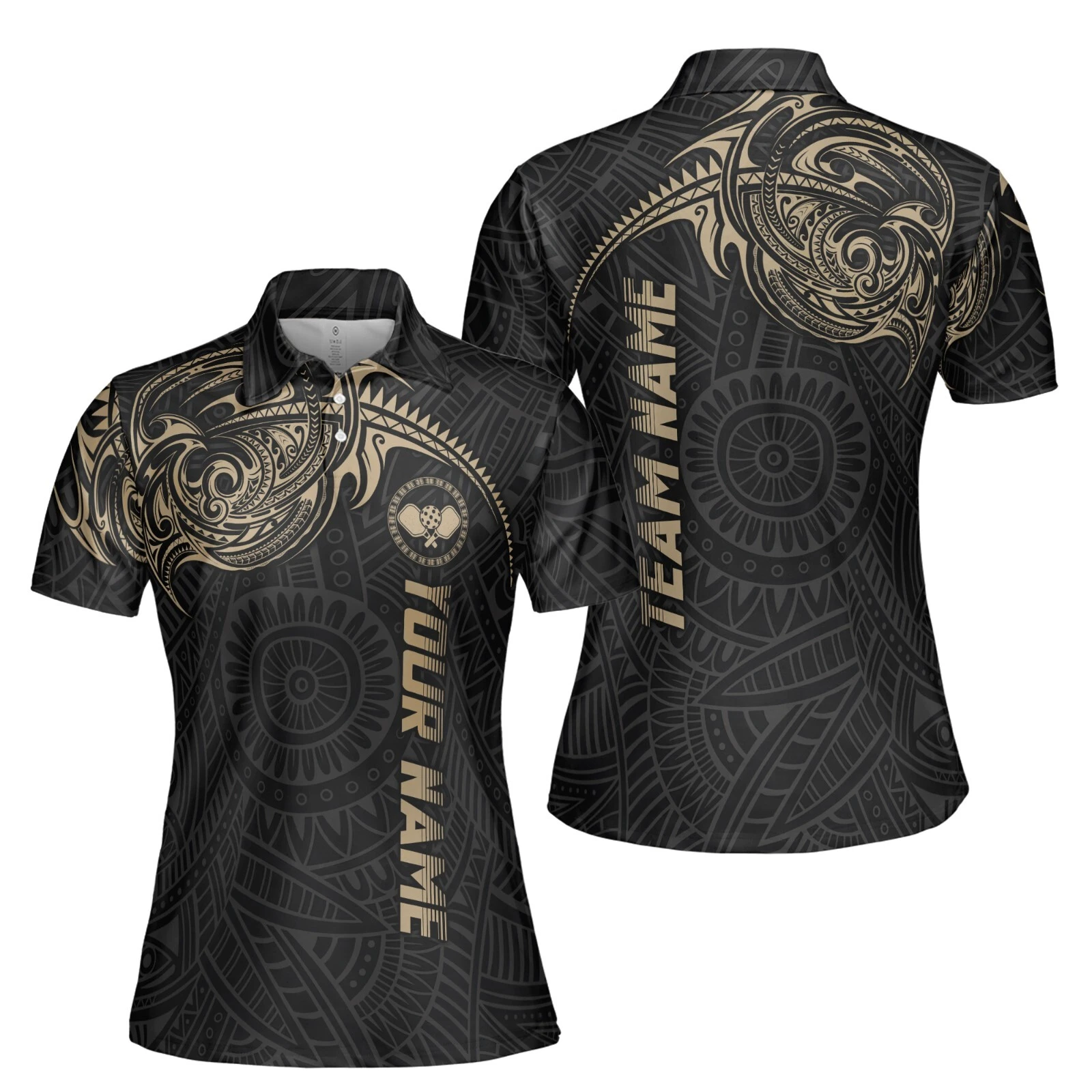 Women's Polo Shirt, Customized Viking Tribal Pattern, Pickleball Team