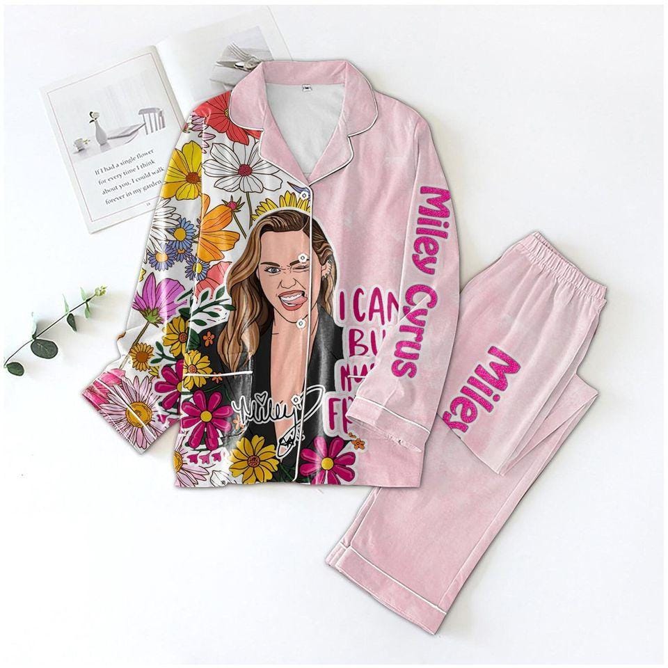 Miley Cyrus Flowers Pajama Set, Christmas Gift, Flowers Women Pajamas Set, Christmas Miley Cyrus Pajama Set
