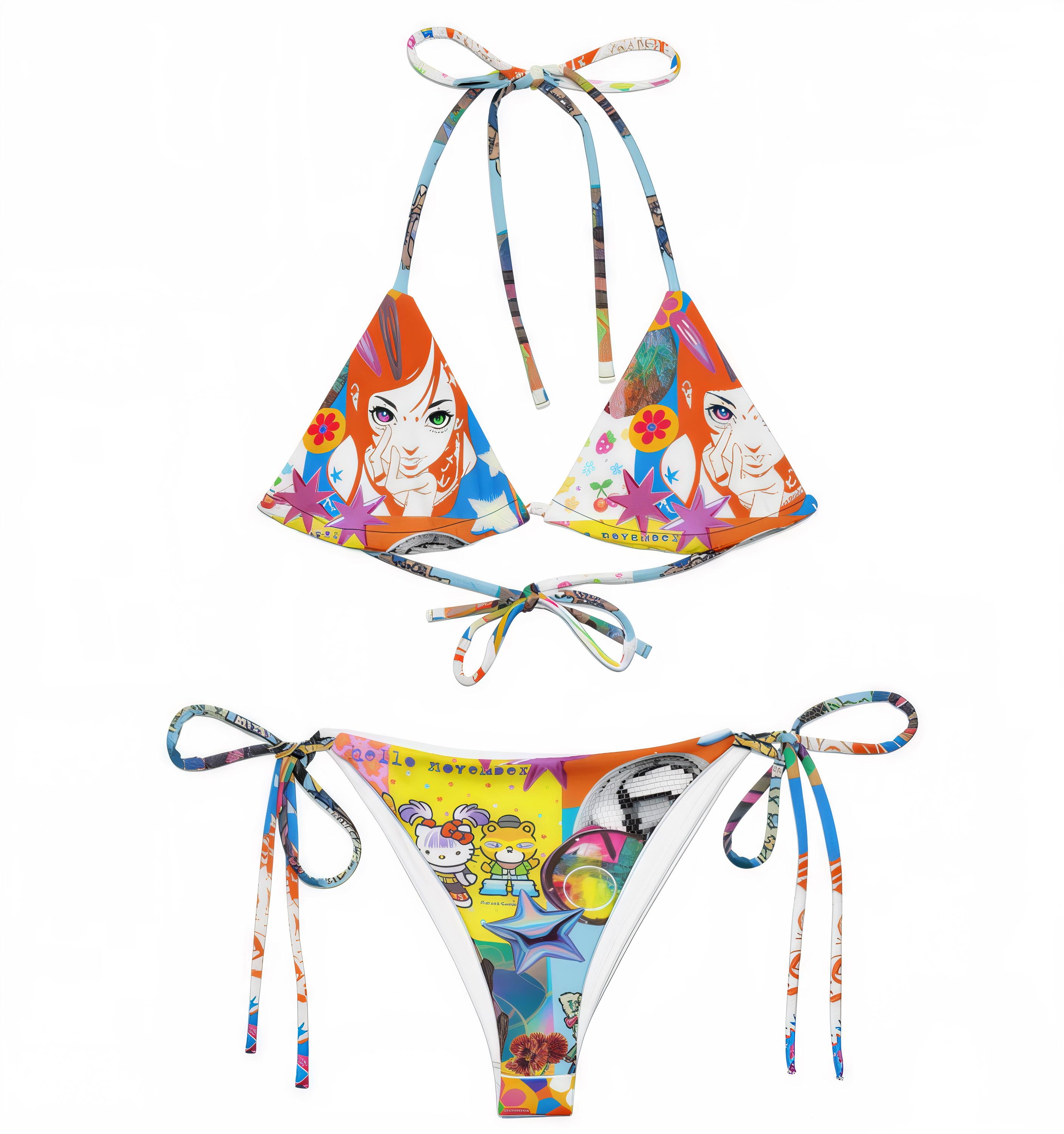 Cyber Kawaii Bikini: Anime Rave Recycled Fabric Swimsuit