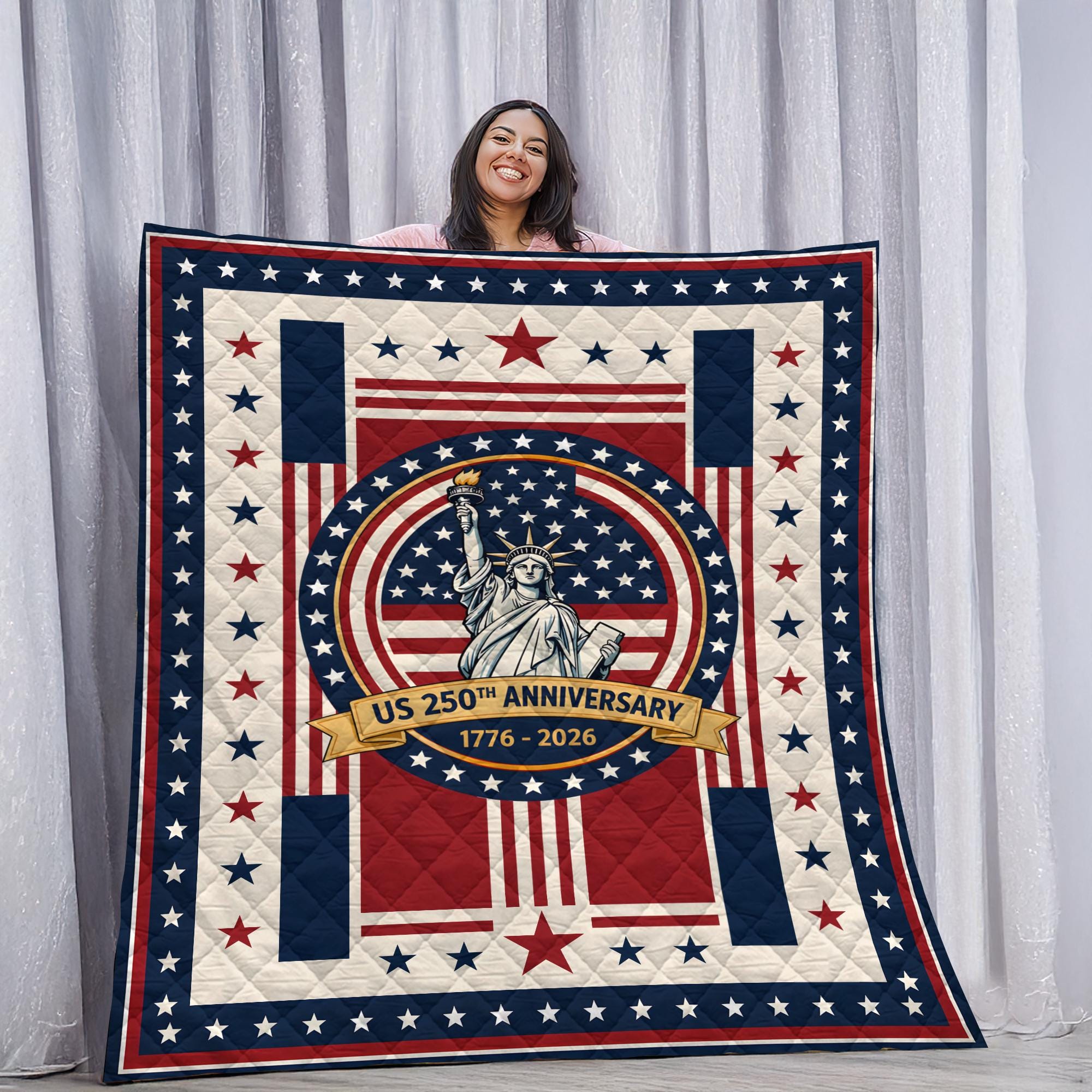 US 250th Anniversary Quilt 1776-2026 Patriotic Statue Liberty Blanket