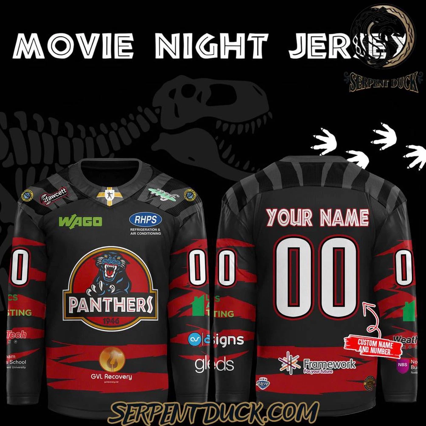 Personalized The Nottingham Panthers Movie Night Hockey Shirt Men's Fan Gear