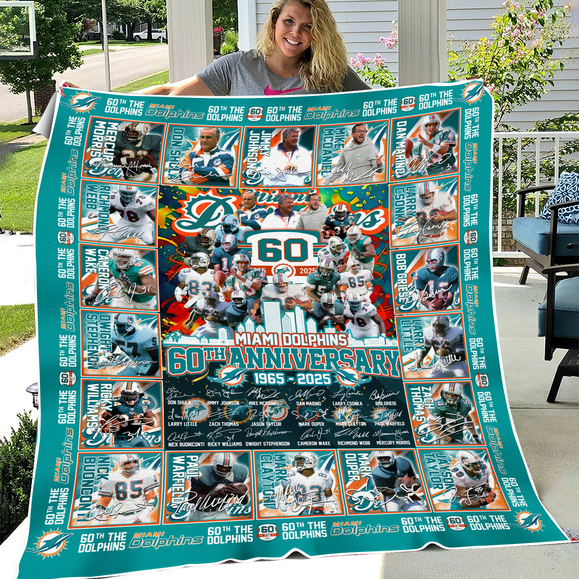 Miami Dolphins 60th Anniversary 1965-2025 Fleece Blanket