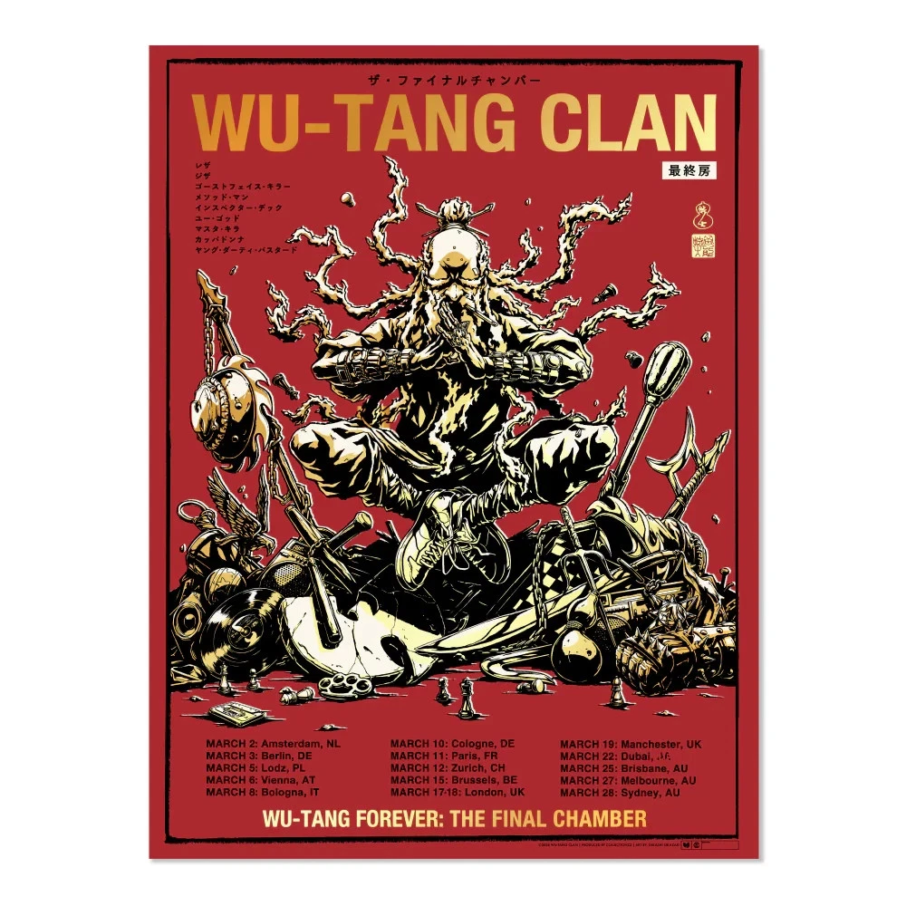 WTANG CLAN RED & GOLD FOIL POSTER WORLD TOUR 2026 #02/36 Paris London