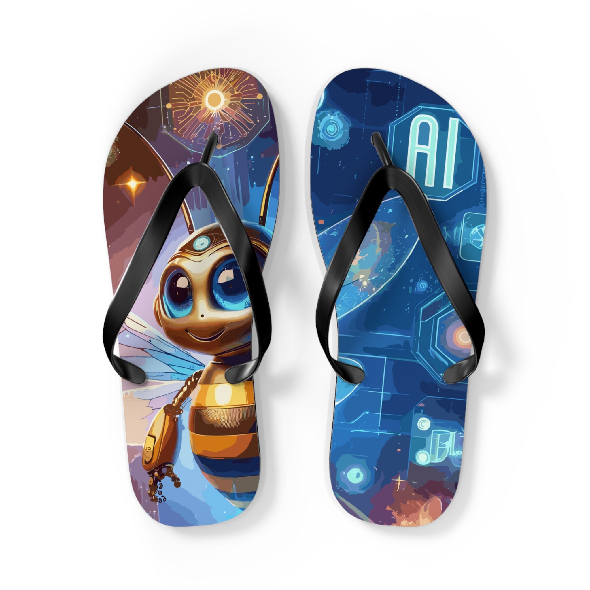 Funny Flip Flops for Mom, AI Bee Mothers Day Gift 2025, Unique Summer Sandals, Cute Techwear Shoes for Quirky Moms