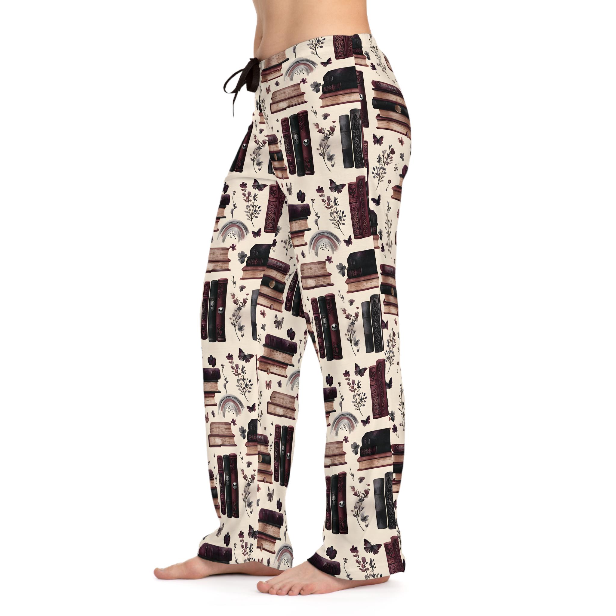 Gothic Books Women's Pajama Pants, Literary Sleepwear, Vintage Gothic Lounge Pants, Book Lover Gift, Black and White Patterned PJ Bottoms