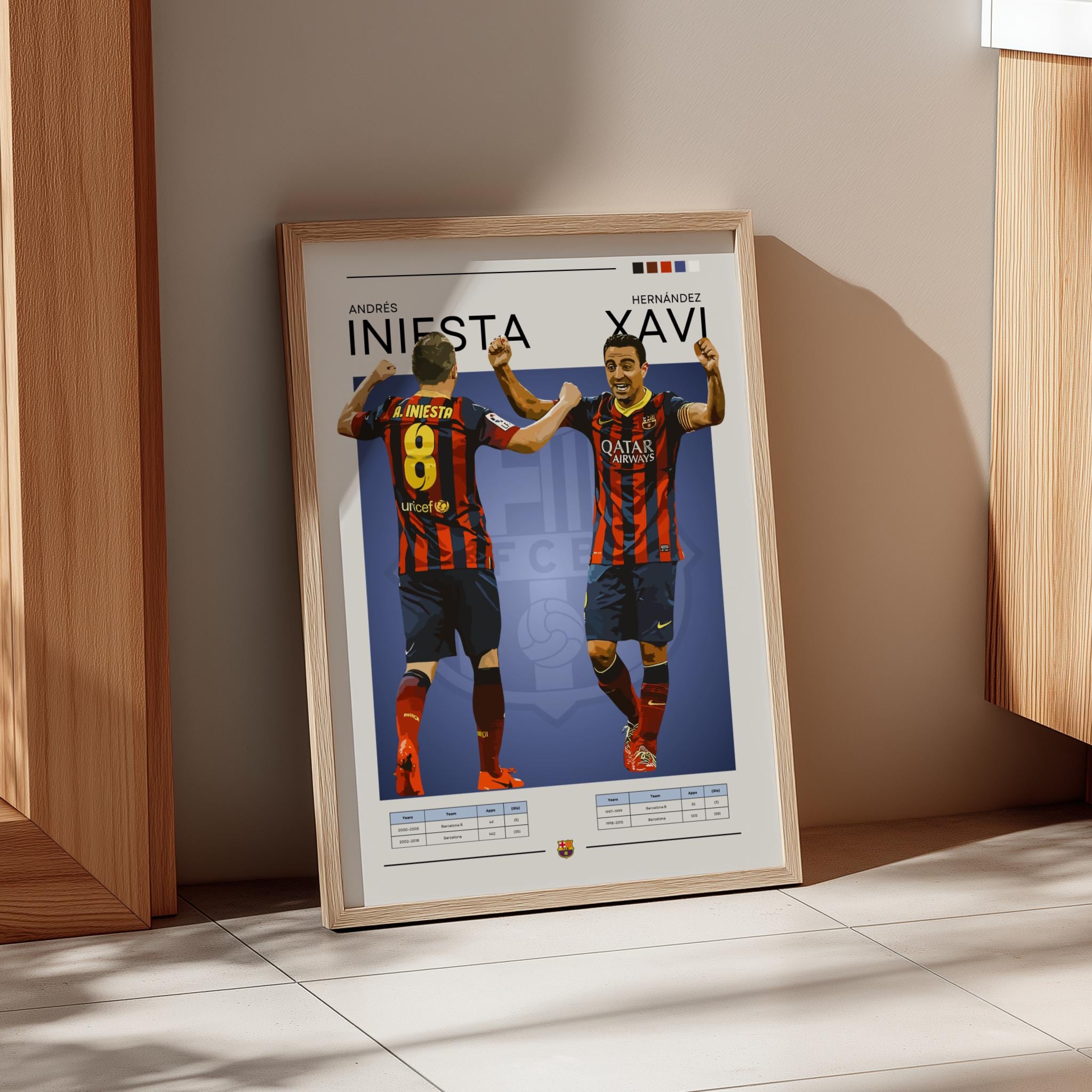 Xavi & Iniesta Poster: Retro FC Barcelona Legends Art
