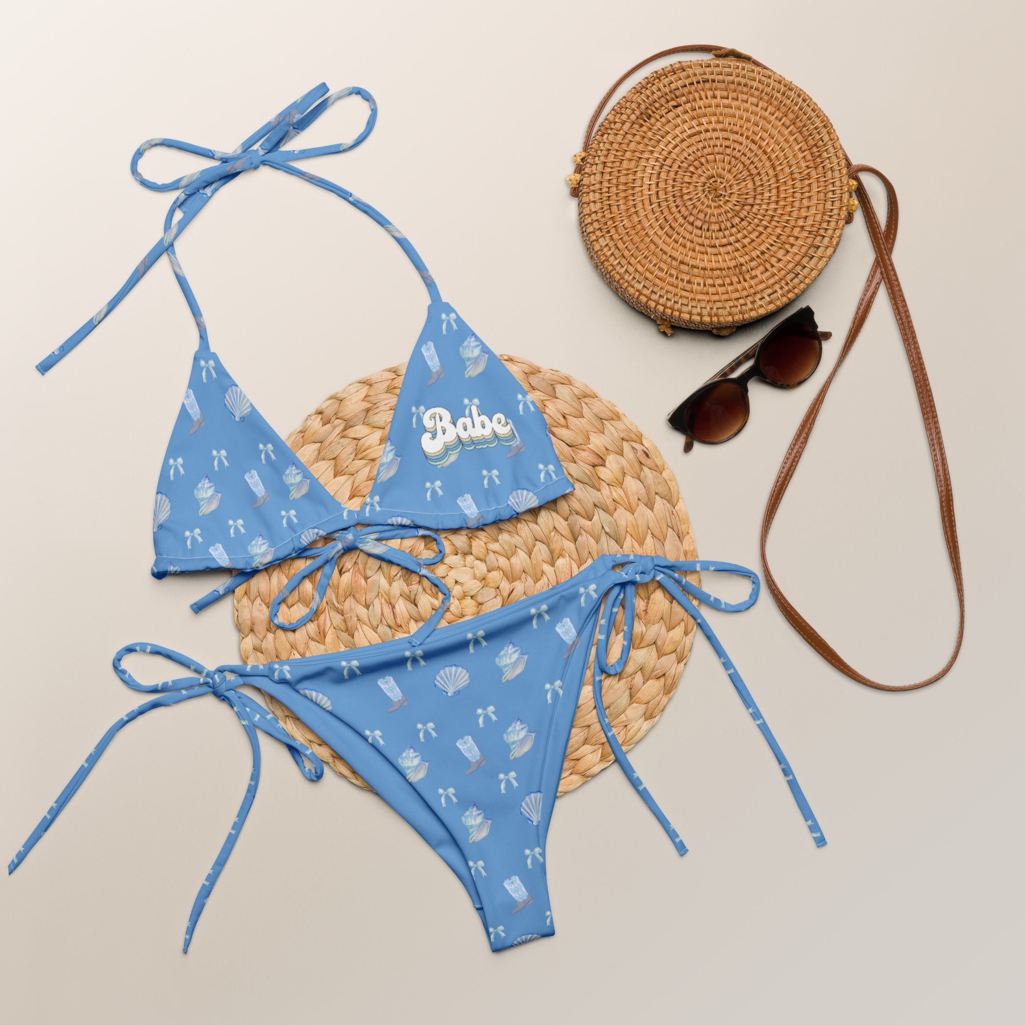 Babe Coastal Cowgirl String Bikini Coquette Cowboy Boots Bow Bachelorette Bridesmaid Party Wedding Gift Swimsuit
