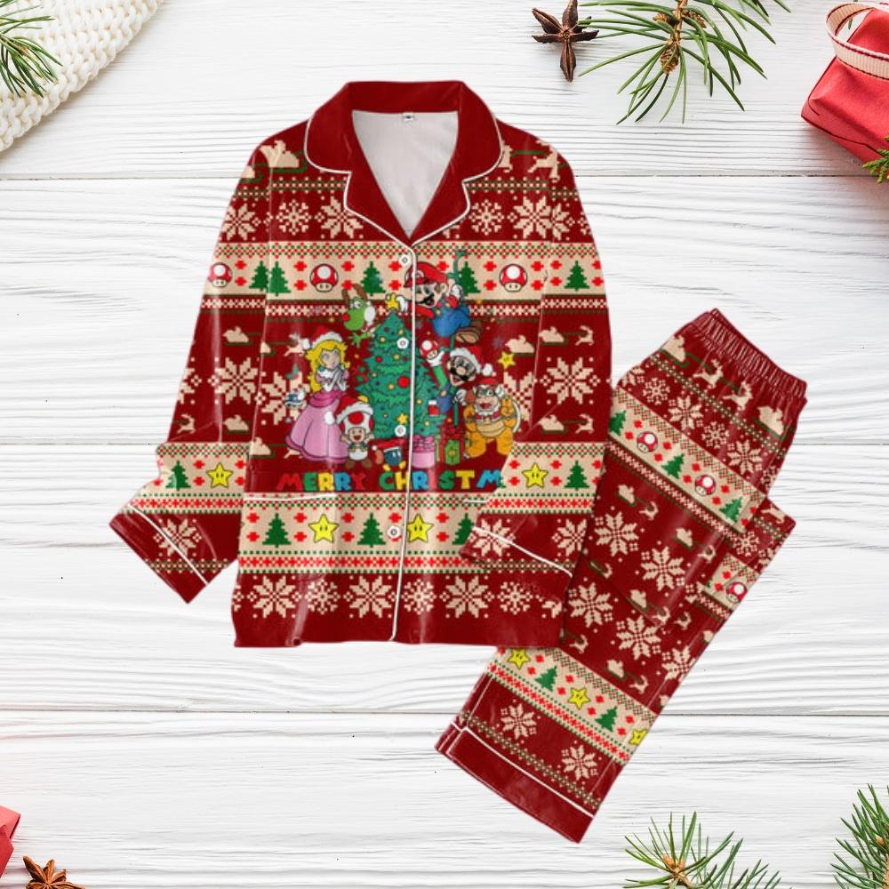 Christmas Super Mario Pajamas, Peach Princess Holiday Pajamas, Super Mario Toad Xmas Pajamas, Merry Christmas Bridesmaid Pajamas