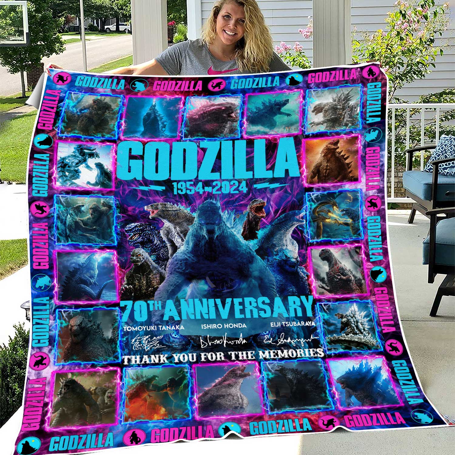 God zilla 1954 – 2024 70Th Anniversary Fleece Blanket