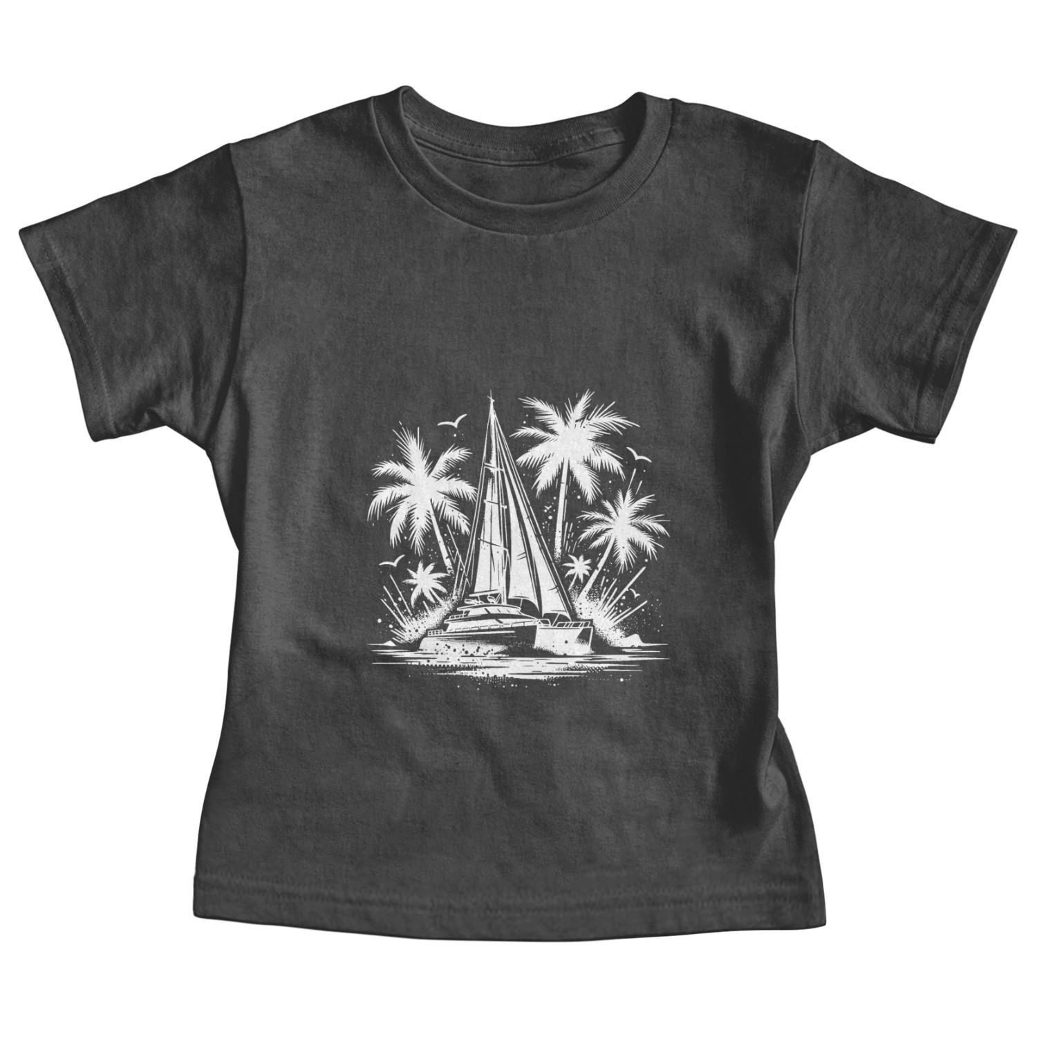 Double Hull Catamaran Sailing Boat With Palm Trees Baby Tees