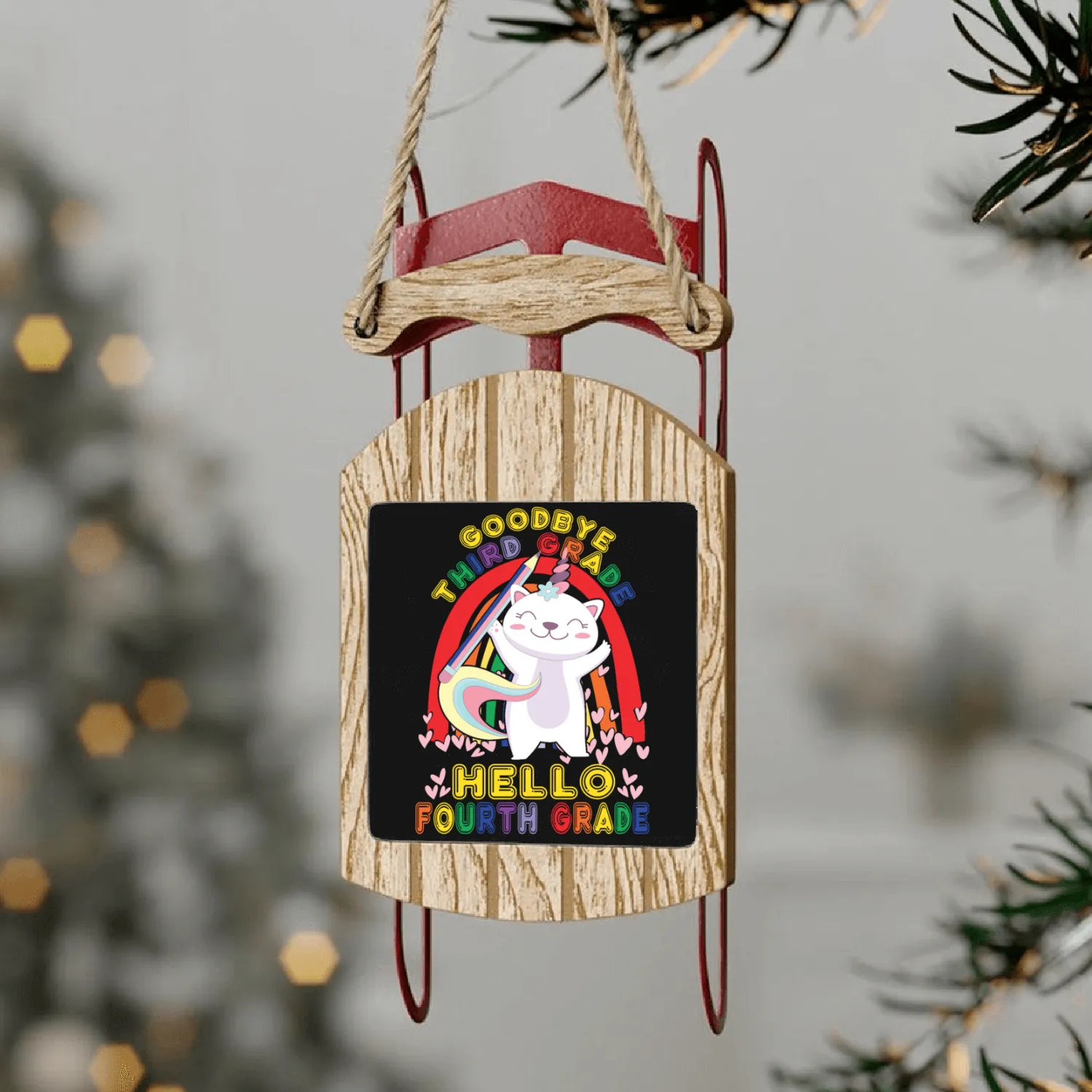 Goodbye 3rd Grade Hello Fourth Grade Student Sled Ornaments