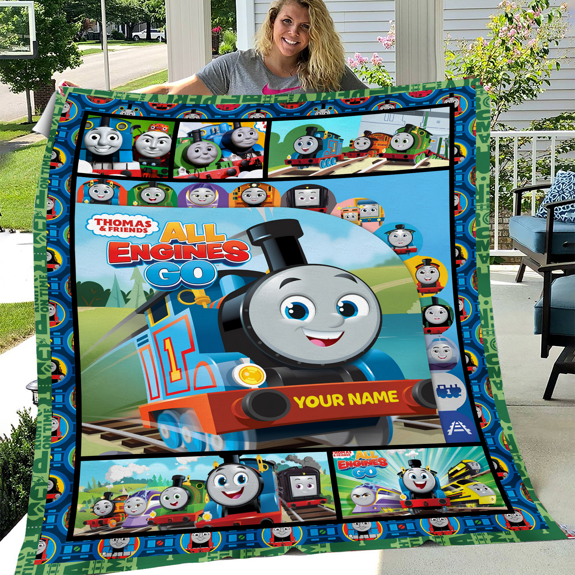 Thomas and Friends Custom Name Fleece Blanket, Birthday Gifts for Kids