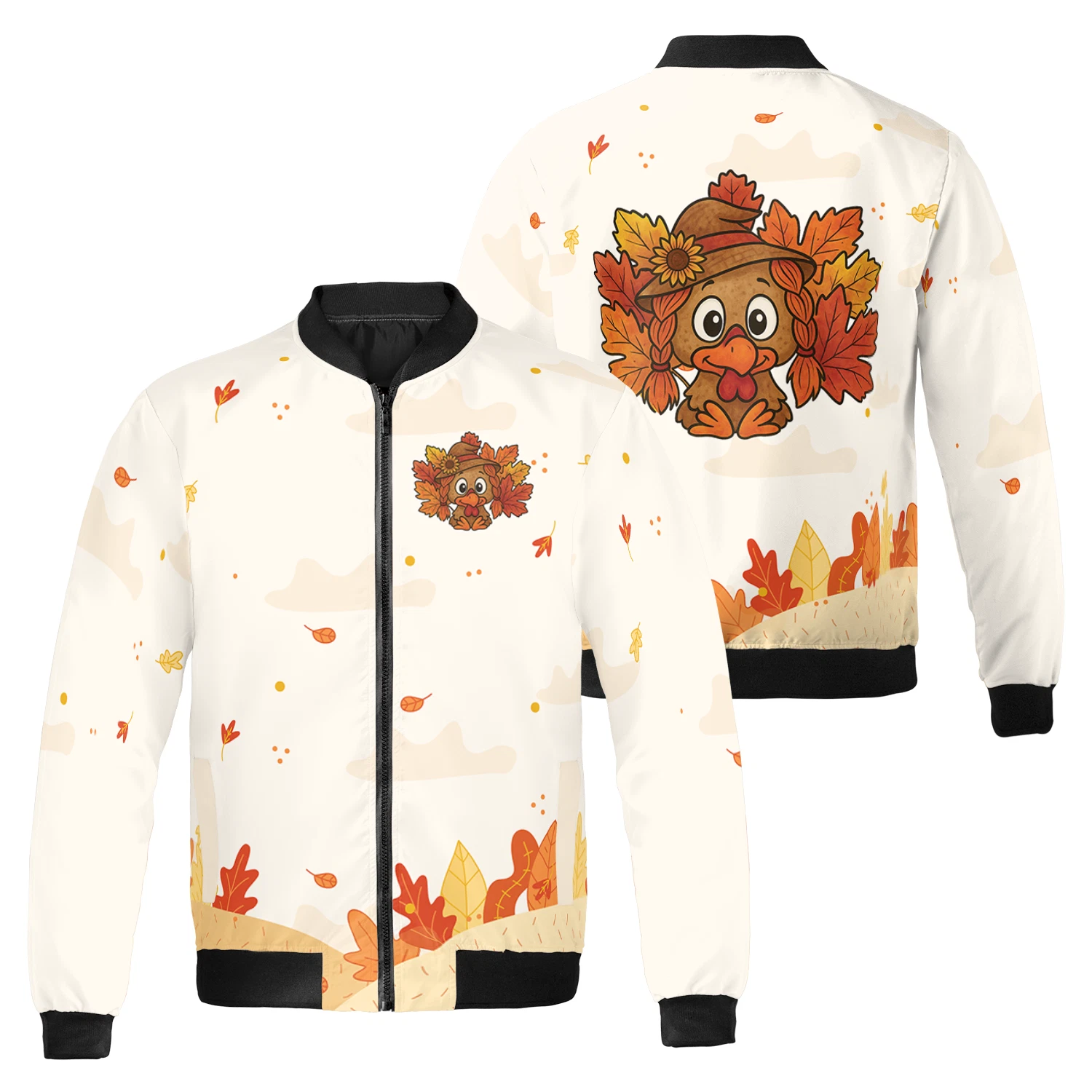 Cute Turkey Fall Vibes Tis The Season Funny Thanksgiving Day Bomber Jacket