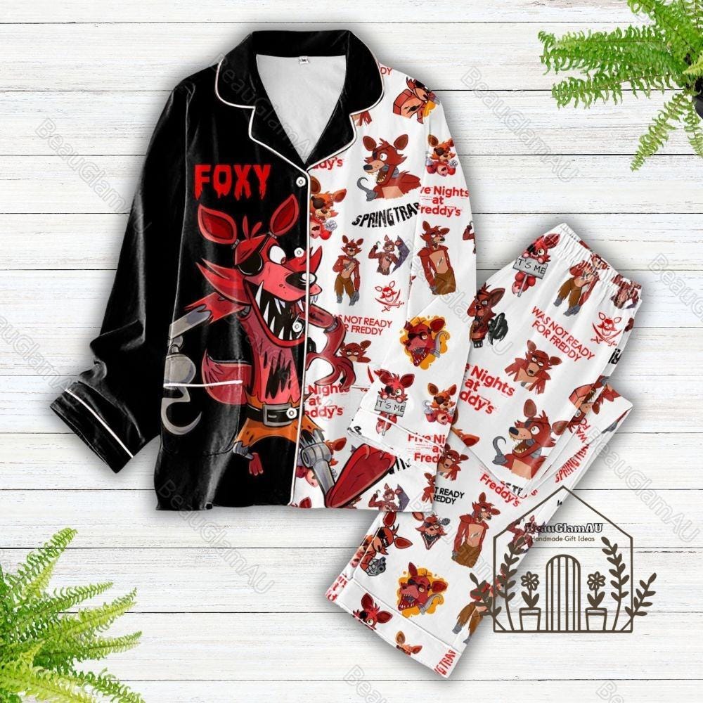 Halloween Five Nights At Freddy's Pajamas Set, Fnaf Foxy Pajamas Set, Horror Movie Shirt, Video Game Pajamas, Halloween Movie Merch