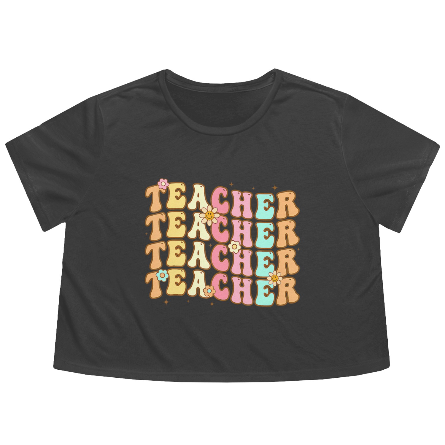 Retro Groovy Teacher Inspirational Colorful Back T Flowy Cropped Tees
