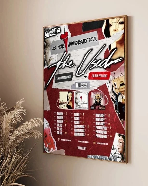 The Used 25th Anniversary Tour Fall 2025 Schedule Tour Poster