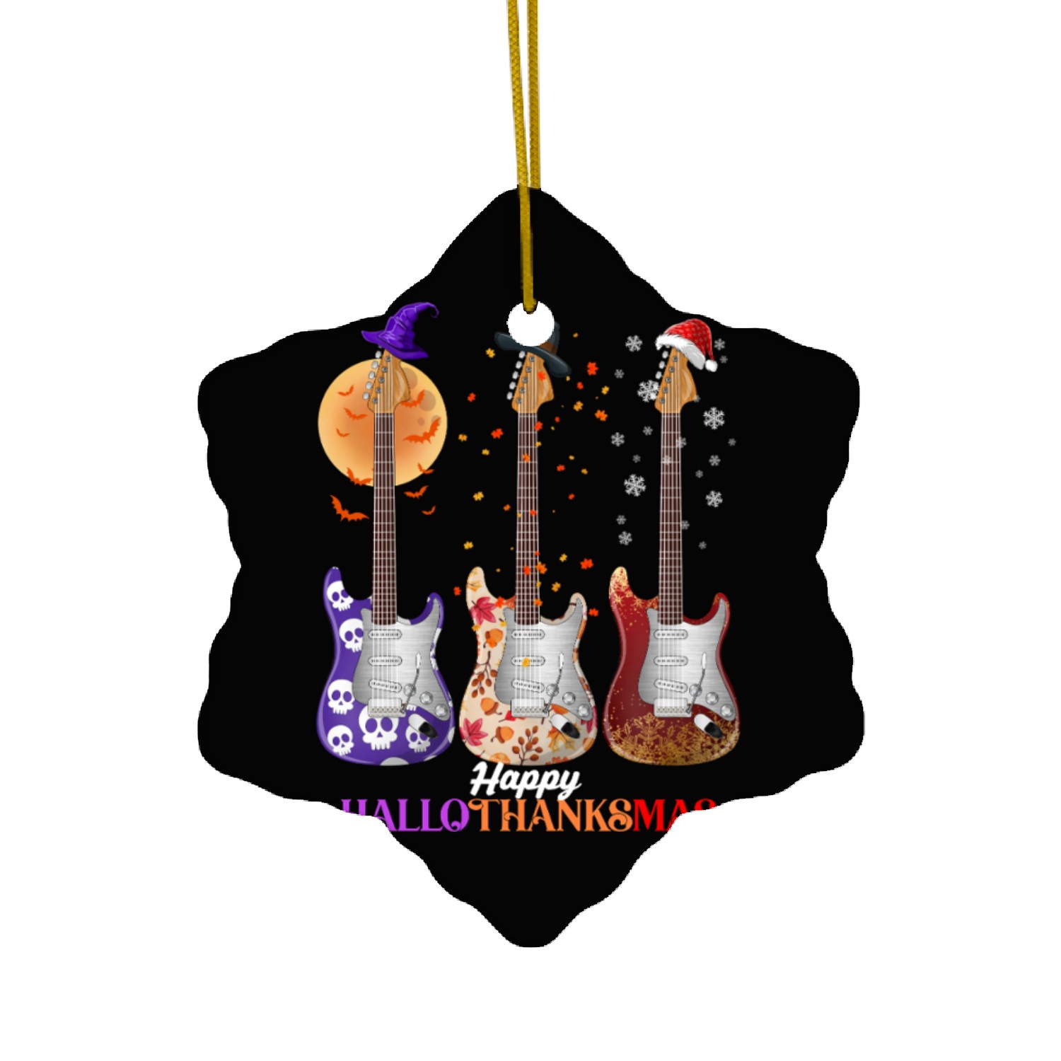 Happy HalloThanksMas Guitar Ceramic Ornaments