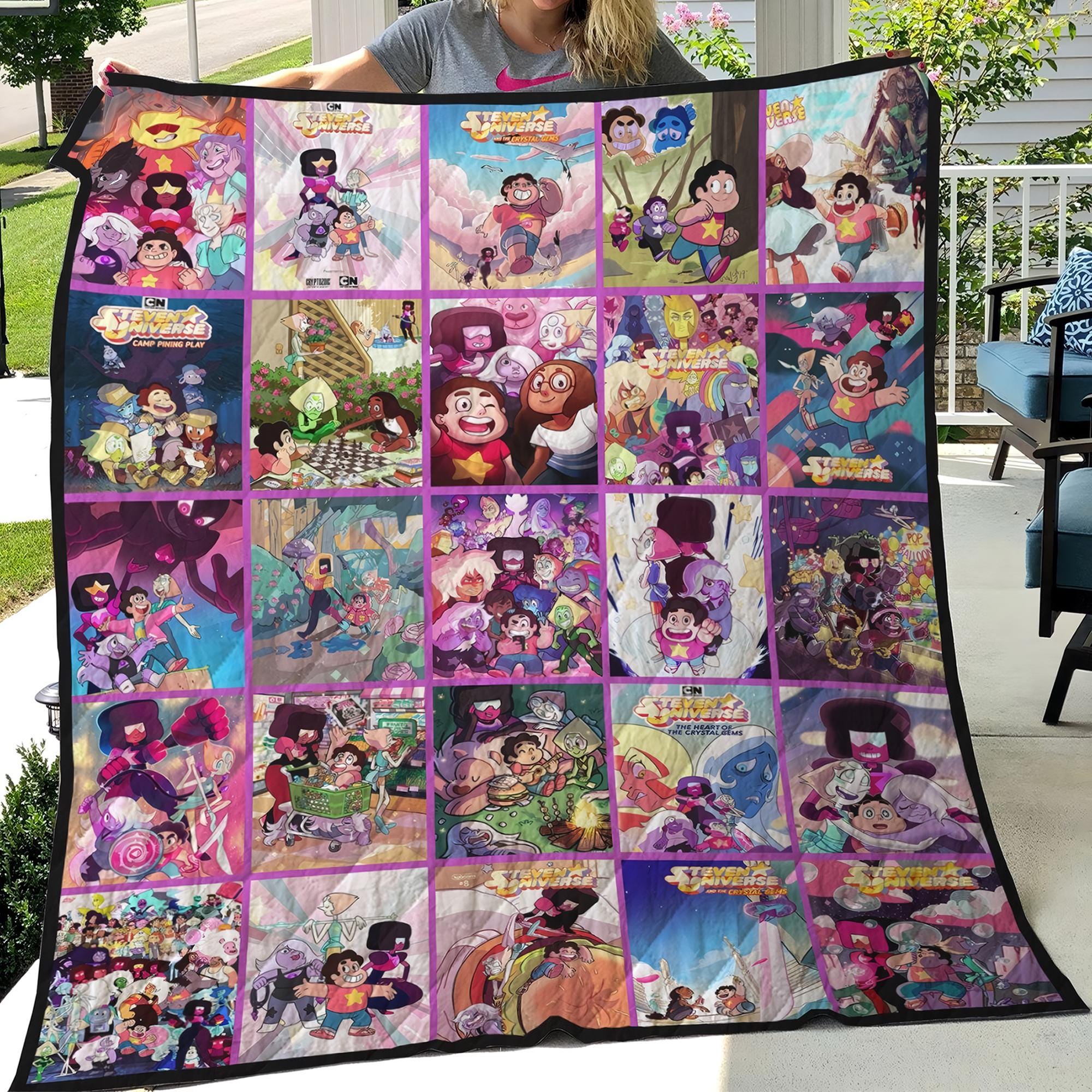 Steven Universe Quilt Blanket, Lover Steven Universe Blanket, Cartoon Bedding Blanket, Christmas Blanket.