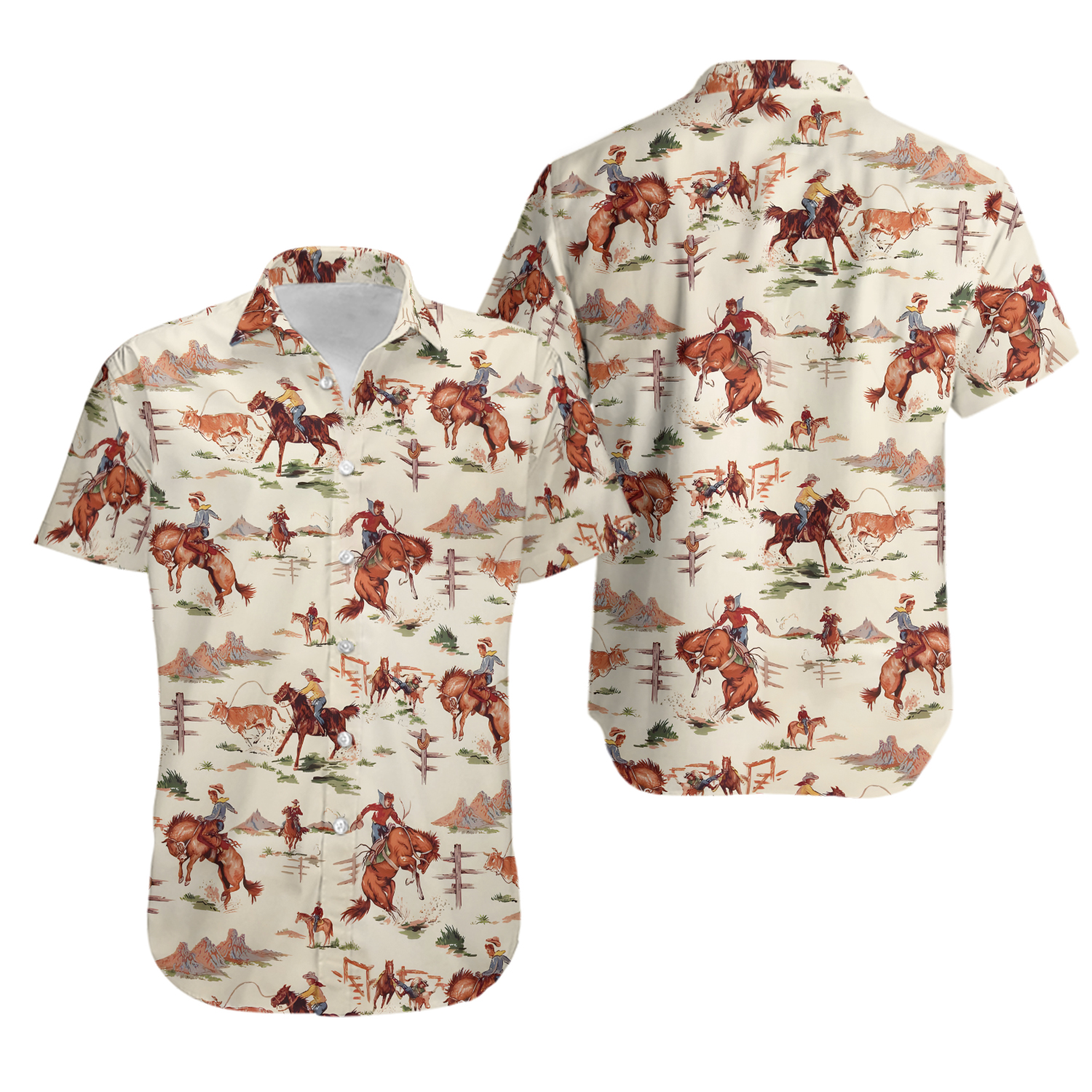 Western Cowboy Hawaiian Shirt For Men Women, Retro Cowboy Mens Hawaiian