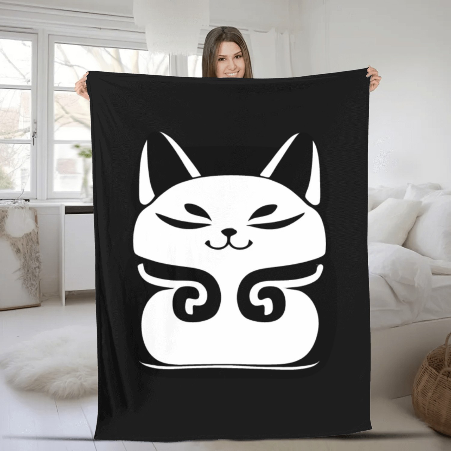 Maneki Neko Japanese Symbol of Good Luck Fleece Blankets