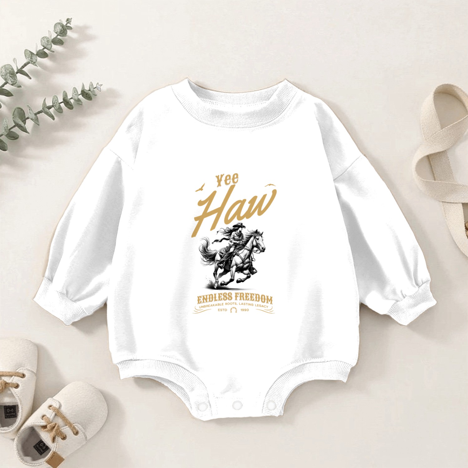Yee Haw Cowgirl Riding Horse Vintage Western Baby Romper Sweatshirts