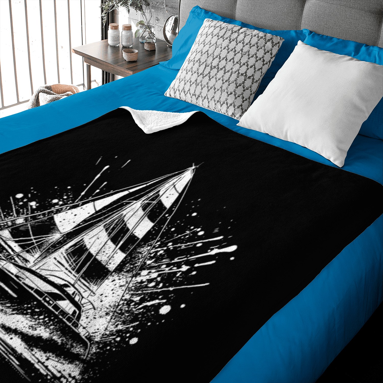 Catamaran Double Hull Sailing Boat With Sails Baby Blankets