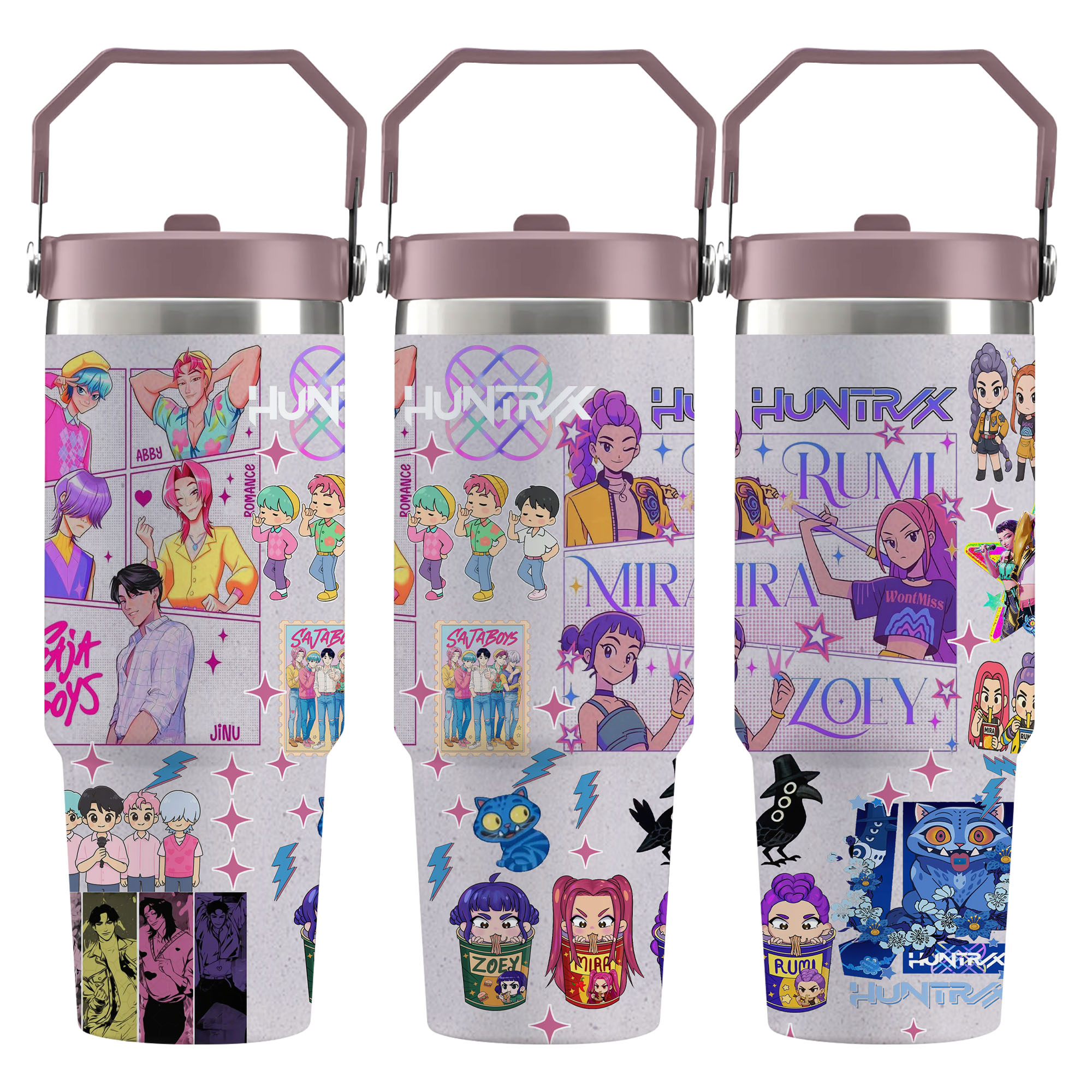 30oz K-pop Glossy Water Bottle Tumbler with Flip Handle