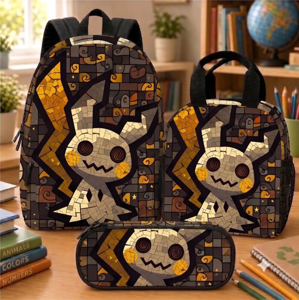 PKM Mimikyu Backpack Set, PKM School Bag Gift for Kids, Lunch Box & Pencil Case, Back to School Gift