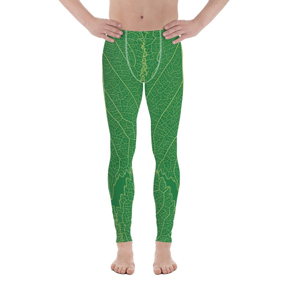Green Leaf Print Men's Leggings / green leggings