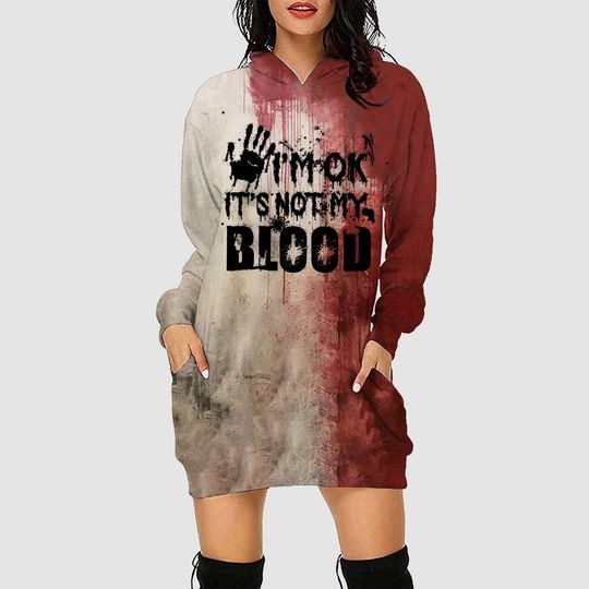 Horror Halloween Hoodie Dress Long Sleeve, Halloween Cosplay Costume, Gift For Women