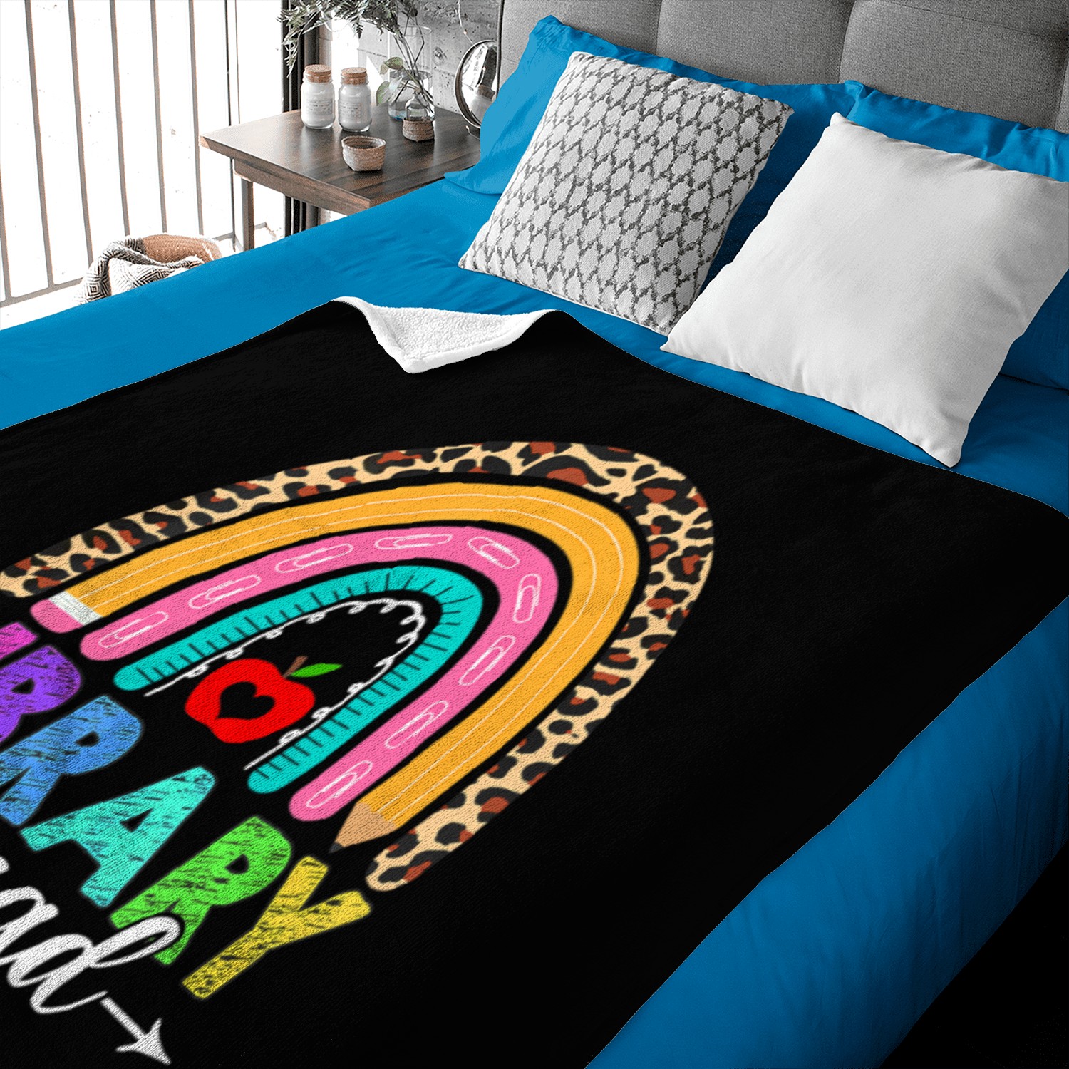 Library Squad Rainbow Leopard Teacher Back To Scho Baby Blankets
