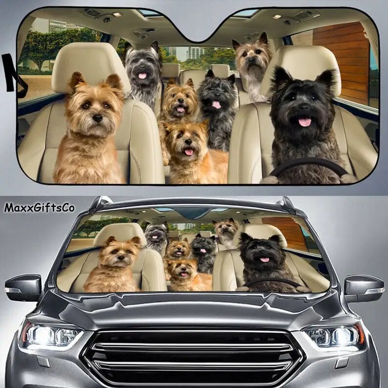 Cairn Terrier Car Sun Shade, Cairn Terrier Windshield, Dogs Family Sunshade