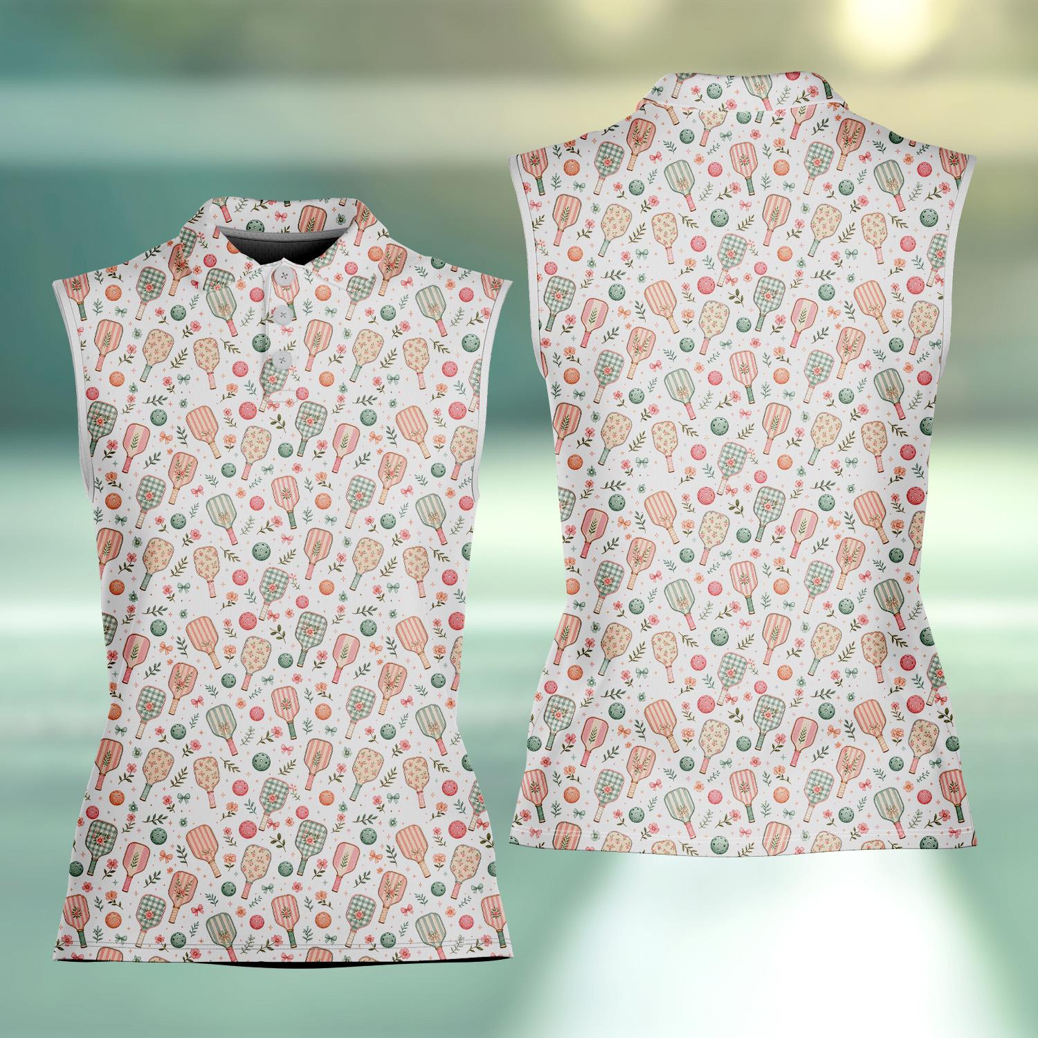 Women's Sleeveless Pickleball Polo, Button Up Sports Tee, Lightweight Summer Apparel