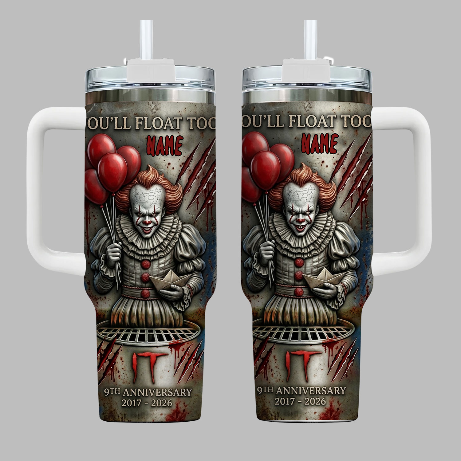Pennywise IT 9th Anniversary 2017 – 2026 Personalized Tumbler With Handle