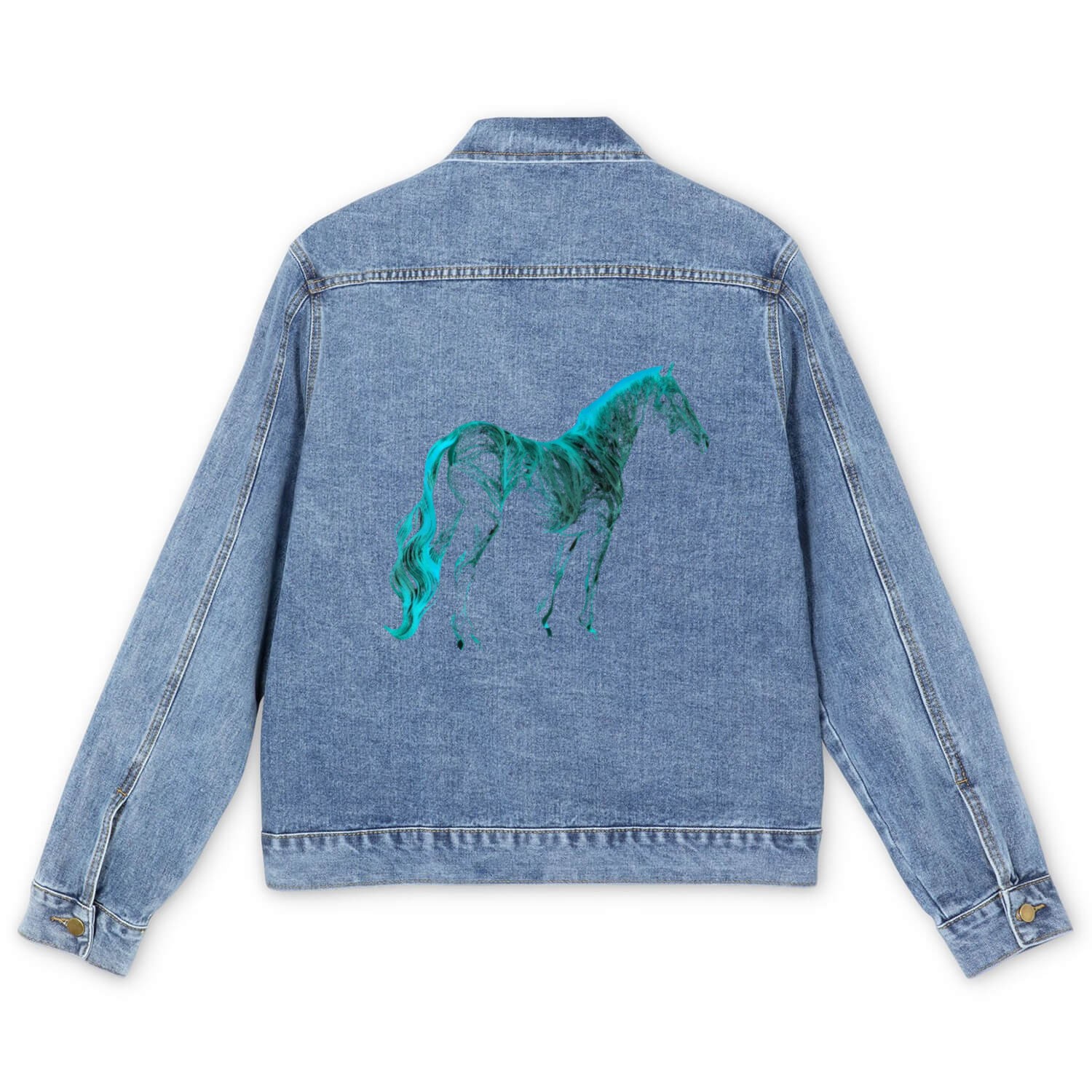 Turquoise Equestrian Art Horse Lover Western Rodeo Men's Denim Jackets