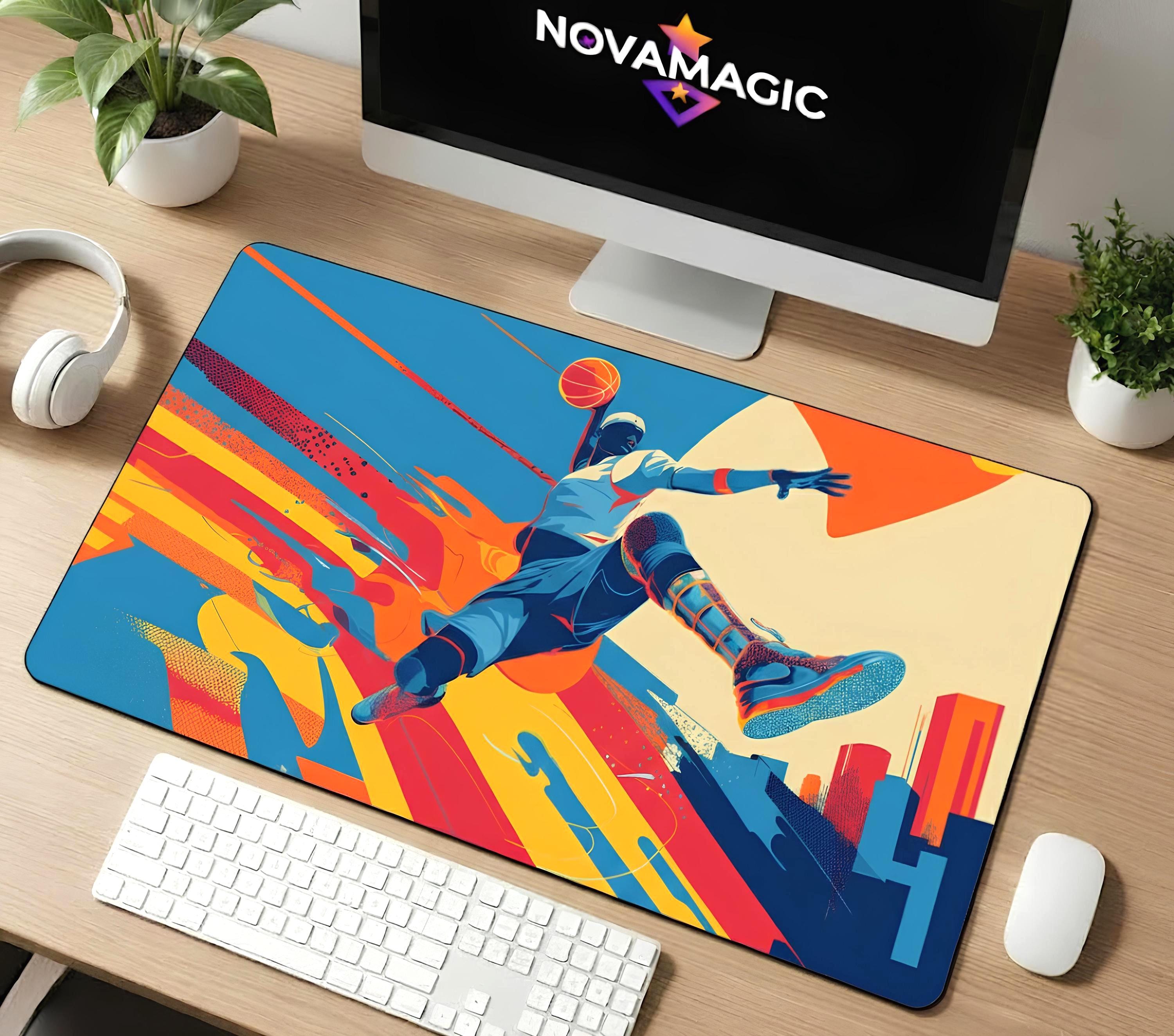 Basketball Art Desk Mat, Gamer Mouse Pad, Sports Fan Gift,LED Gaming Mouse Pad,Standard or LED Mouse Pad