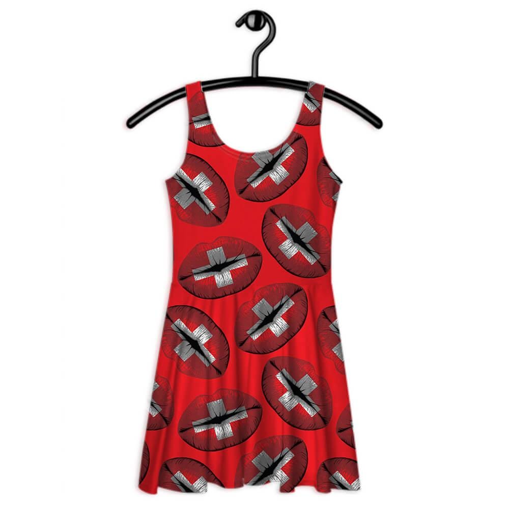 Lips Switzerland Flag Skater Dress Gift Upside Down