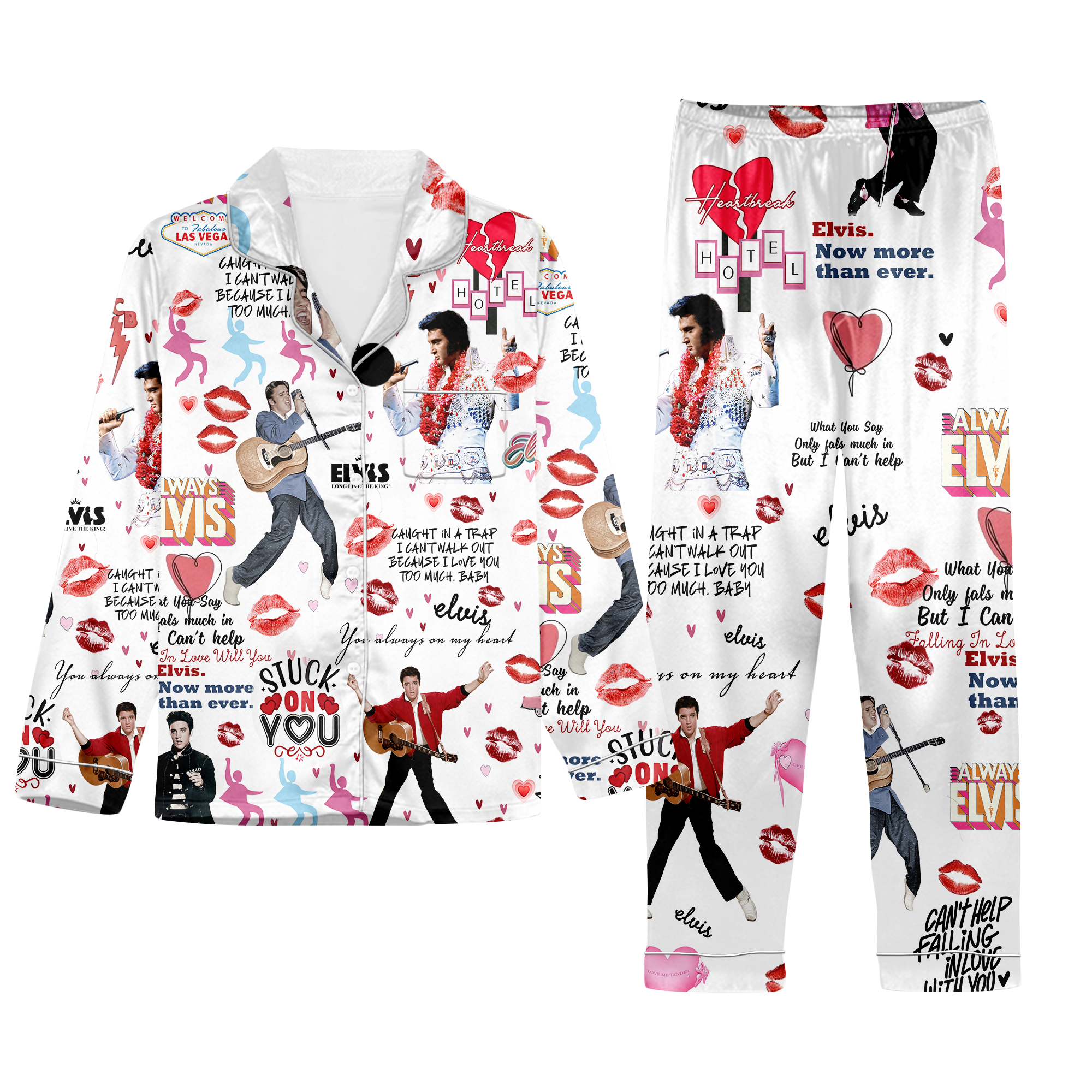 Elvis Presley Burning Love Satin Pajamas Set