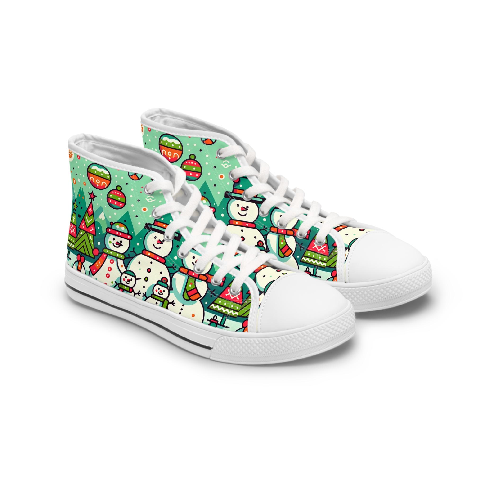 Christmas Women's High Top Sneakers - Festive Holiday Shoes, Xmas Gift, Winter Fashion, Red and Green Sneakers, Holiday Spirit Footwear
