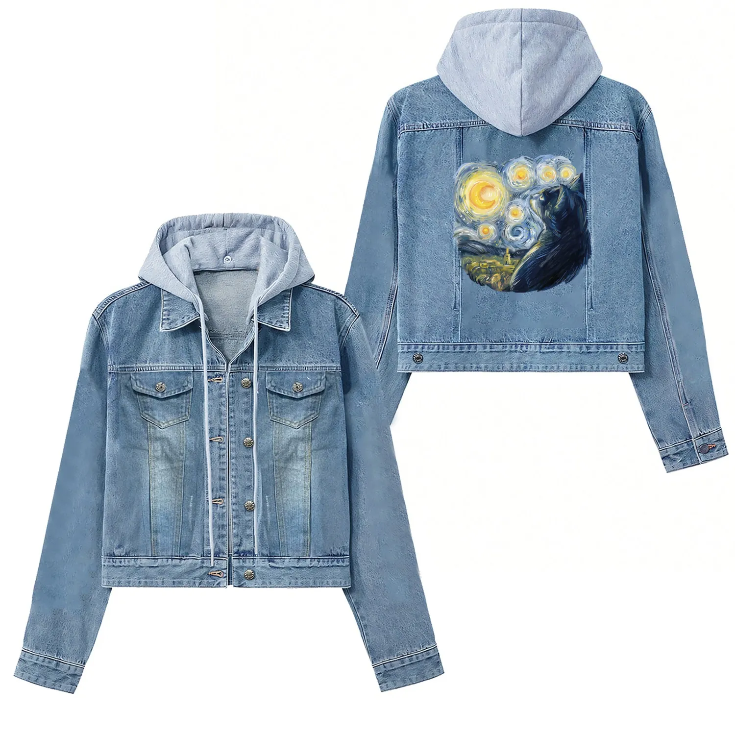 Van Gogh cat Women's Denim Jackets