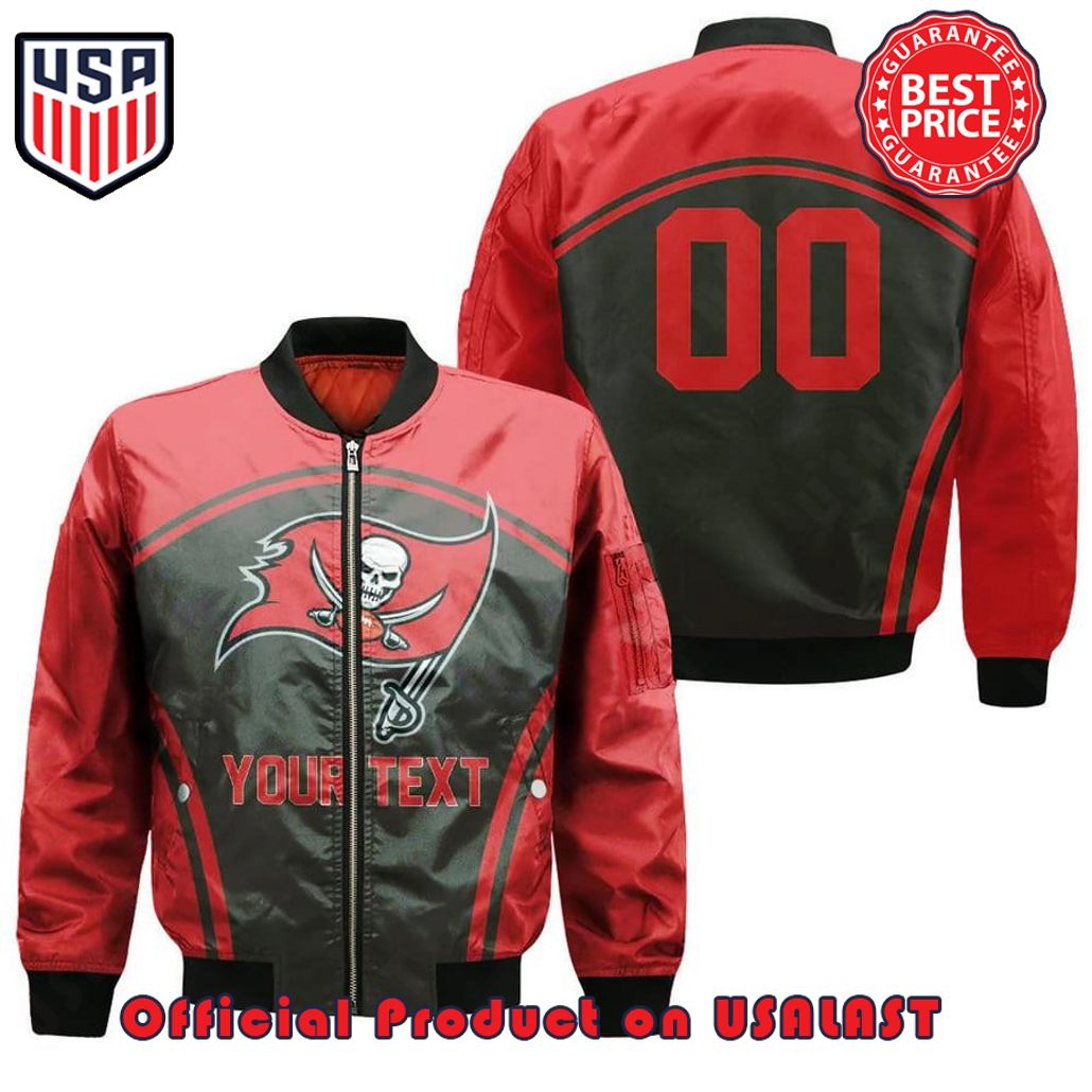 TAMPA BAY BUCCANEERS BOMBER JACKET 3D PRINTED CUSTOM TEXT AND NUMBER CURVE STYLE SPORT